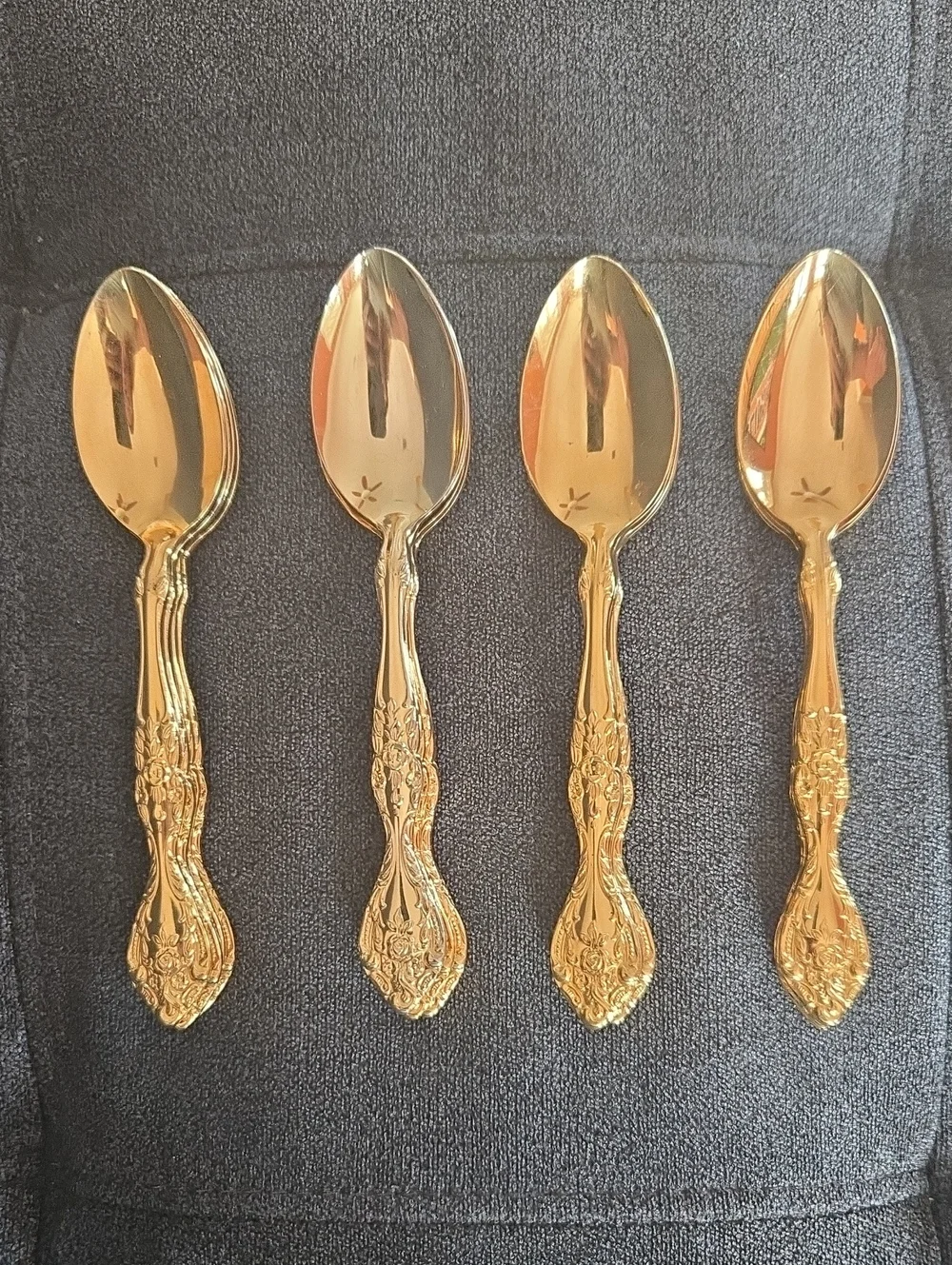 Vintage Golden Baroque Rose Dessert Spoons - Set Of 16